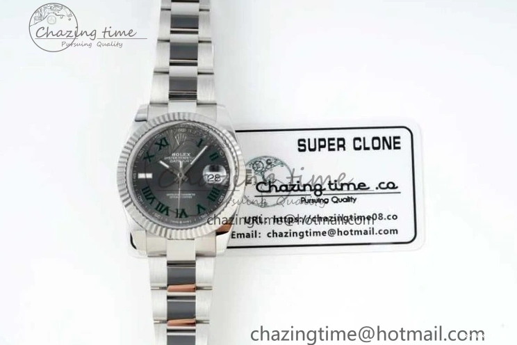 0212 DateJust 41 126334 NTF 1:1 Best Edition 904L Steel Gray Dial Green Roman on Oyster Bracelet VR ZeroBulk 2285